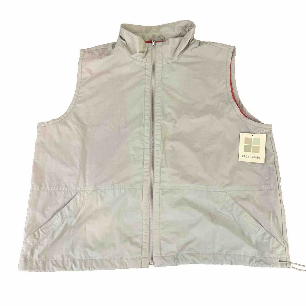 Vtg Crossroads Vest Mens 2X Khaki Full Zip Lined Hunting Back Pocket Outdoor